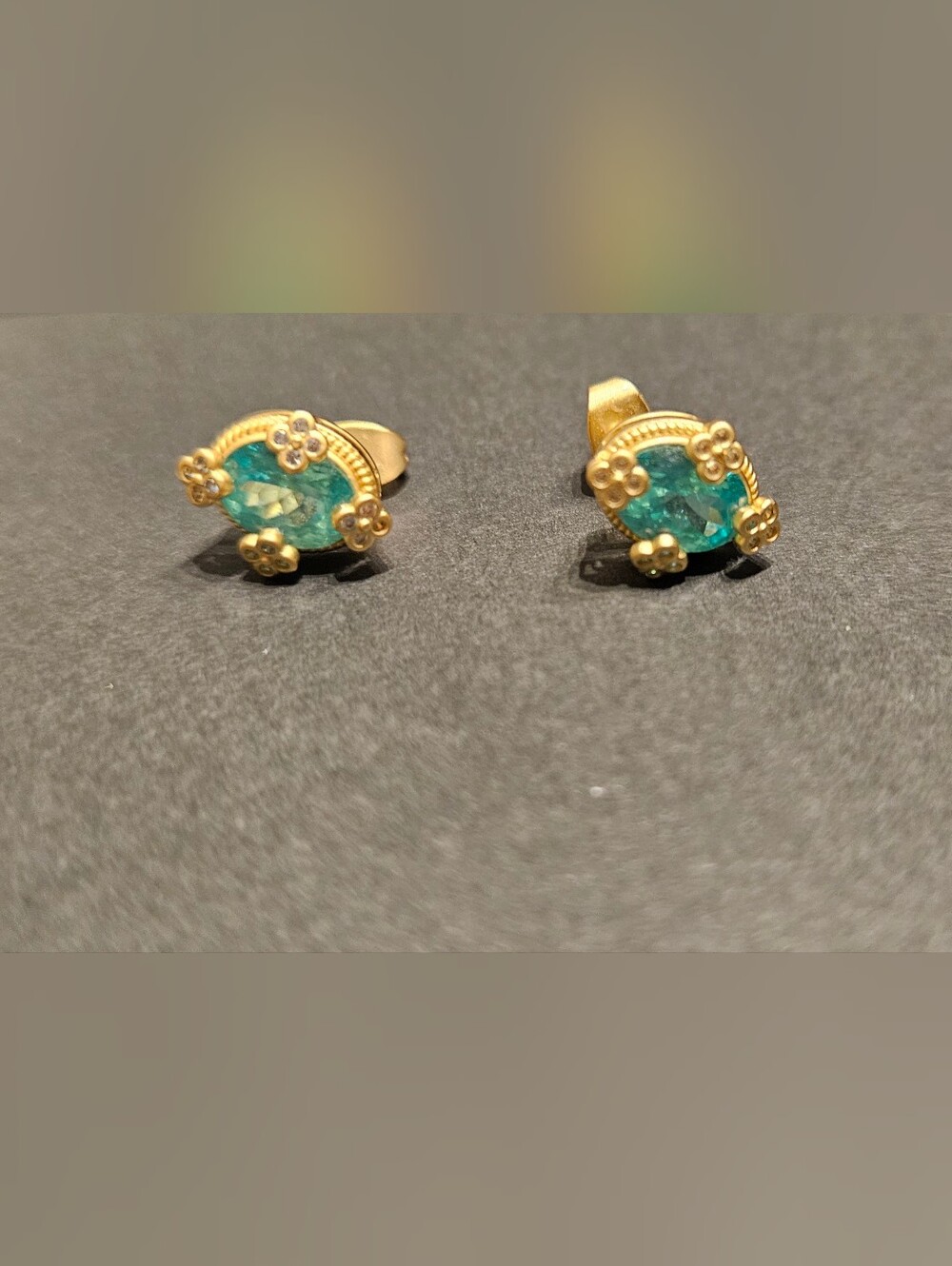 Gold 14K Plated Earrings with Teal Crystal Accents